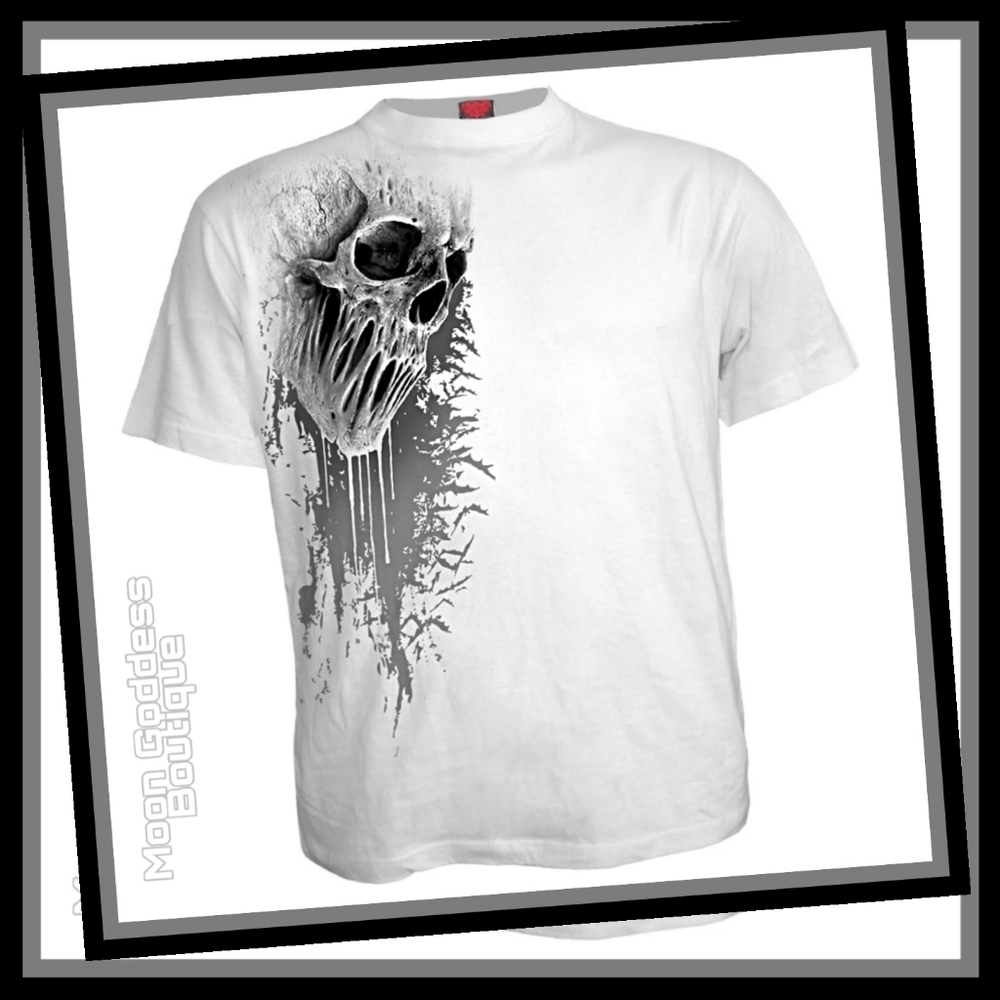 Spiral Direct ✦ Bat Curse Gothic Graphic Tee ✦ White Skull & Bat Cotton Crew S